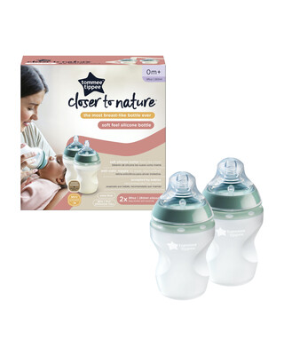 Tommee Tippee Closer to Nature Soft Feel Silicone Baby Bottles - 260ml, Pack of 2